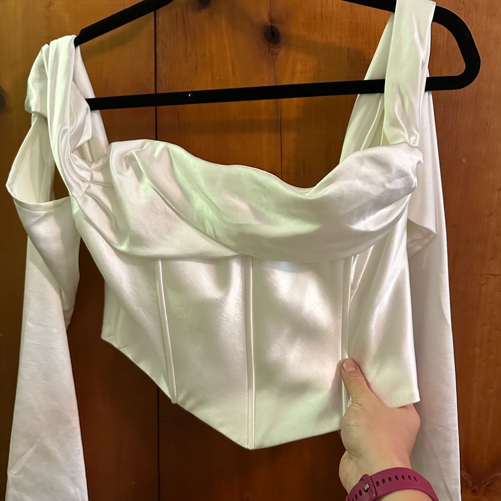 Meshki White Satin Off-Shoulder Top